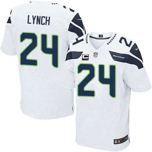 Men's Elite Marshawn Lynch Nike Jersey White Road - #24 C Patch NFL Seattle Seahawks